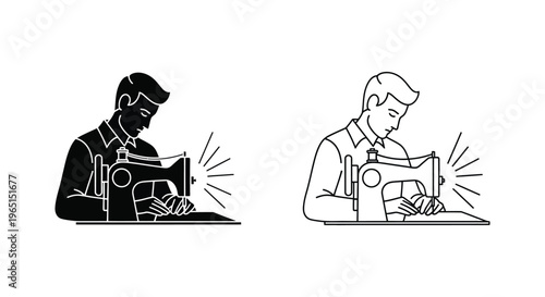 Sewing machine operator working Vector