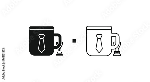 Black and white coffee mugs with ties and trophies Vector