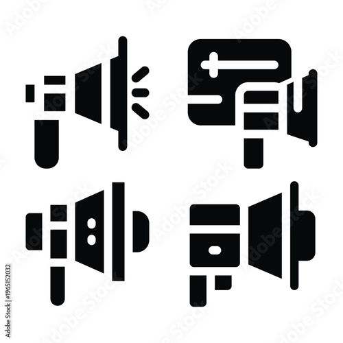 Hand hold speaker vector design, black handheld speaker icon sets