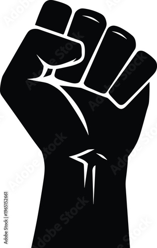 "Fist Raised in Protest or Power Symbol in Black Silhouette"