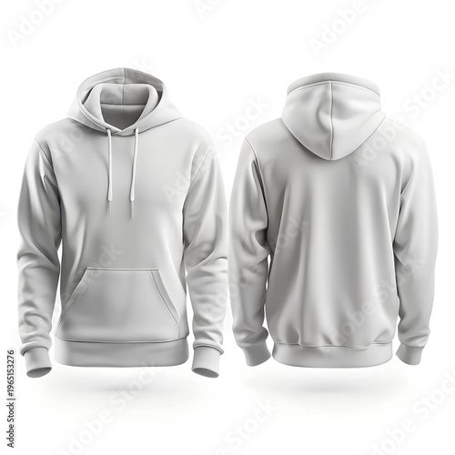 Front and back hoodie mockup with blank surface for custom logo on white background
