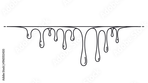 Black line art illustration of thick liquid drops dripping down from a horizontal line for paint or slime effects.