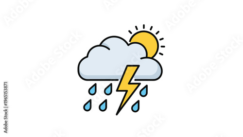 Weather icon showing a combination of a cloud, sun, raindrops, and lightning bolt, representing stormy or variable conditions.