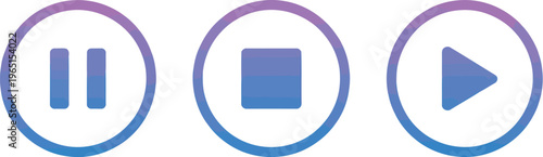 Media control icons collection featuring play pause and stop buttons in modern purple blue gradient style