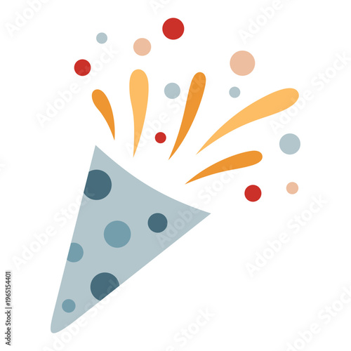 Сelebration party popper with colorful confetti burst. Festive image in cartoon style. Vector illustration.