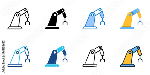 Manufacturing robot icons set multiple style collection. Editable stroke 

