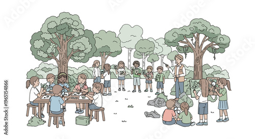 Children Learning in Nature: Outdoor Classroom, Science Activities, Eco Education