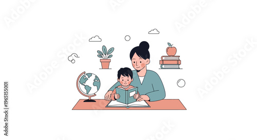 Mother reading book with child, education, learning, knowledge, family