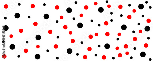 
A polka dot pattern background with red and black colors. A background with a pattern of large and small dots.