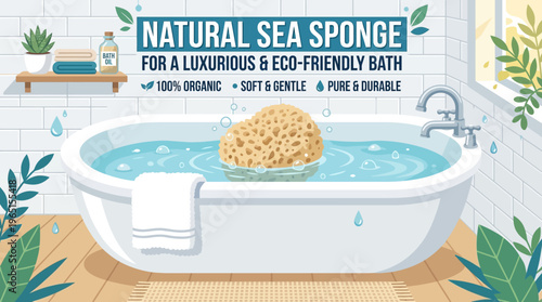 Natural Sea Sponge in a Luxurious Bathtub