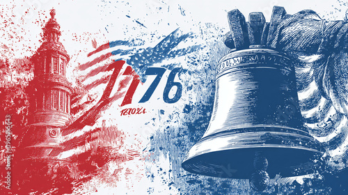 Elegant 250th anniversary design with golden numbers, Liberty Bell outline and patriotic ribbon. Luxury background for United States 250 years celebration and historical