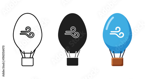 hot air balloon icons set minimal design - logo icons vector set. Blue, Black and white icons