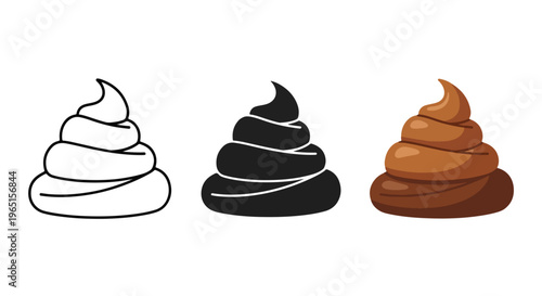 three poop emoji icons flat design - Minimalist, flat icon, outline, glyph, linear, clipart, sticker - icon set