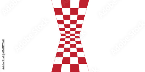 Abstract Red and White Checkerboard Pattern with Distorted Perspective.