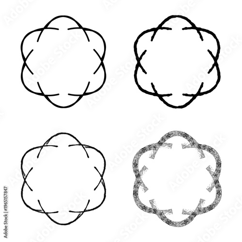 ペン画、線画風の花のようなモノクロのフレーム