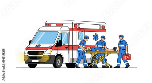 Paramedics Transporting Patient with Ambulance, Medical Emergency Response