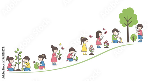 Children Planting Trees and Flowers, Growing Plants, Nature, Gardening, Sustainability, Outdoor Activities