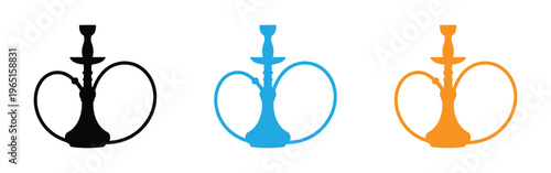 Colorful hookah icons in black blue and orange on white background Vector illustration