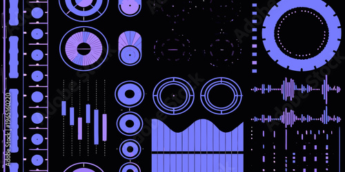 Abstract arrangement of geometric shapes in shades of purple and black