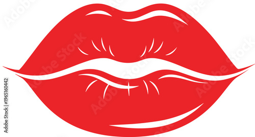 Stylized red lips illustration, bold kiss symbol, romance affection icon, beauty design, fashion art, love expression, glossy graphic