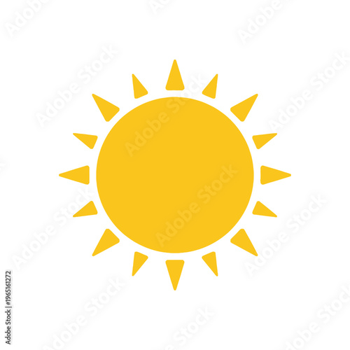 Bright yellow sun icon with stylized rays on white