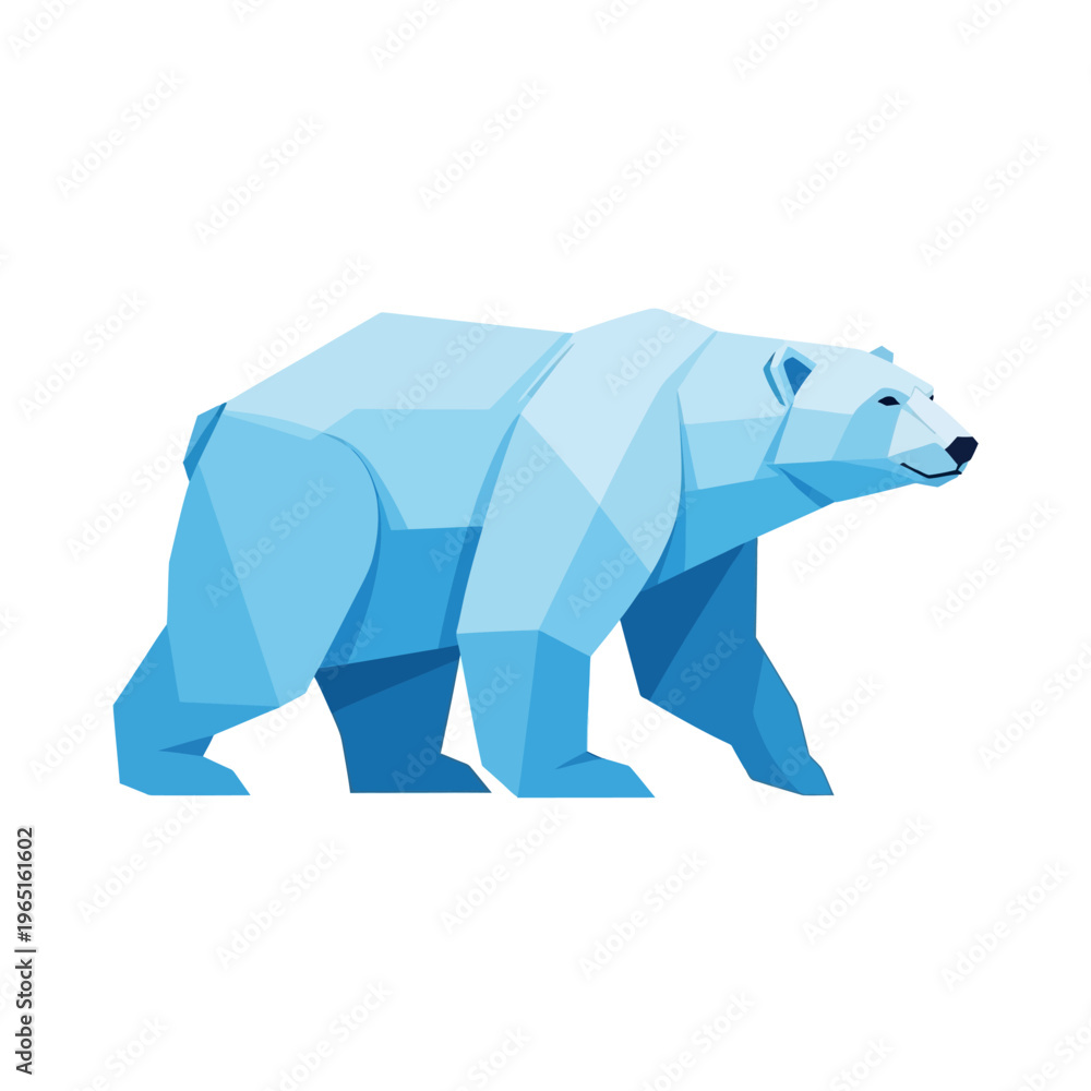 Fototapeta premium Blue geometric polar bear walking on white background