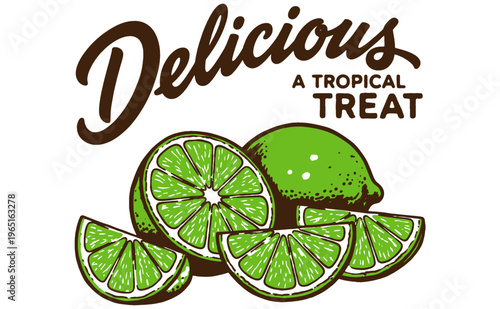 Delicious tropical treat. Lime club artwork for t-shirt print, poster, sticker and other uses. Fresh citrus vector design, summer vibes.