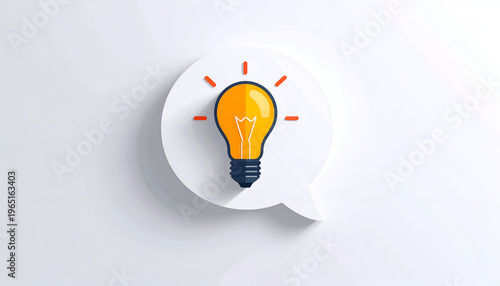 Lightbulb idea inside of talk bubble illustration on white backdrop with conceptual design