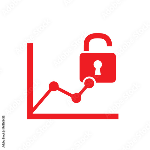 Red line graph icon displaying an unlocked padlock indicating secured financial data growth on a white background.