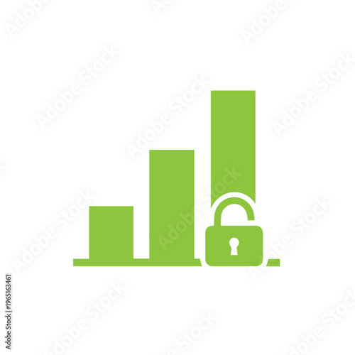 Simple green bar chart demonstrates steady quantitative achievement protected by a small, open padlock illustration.