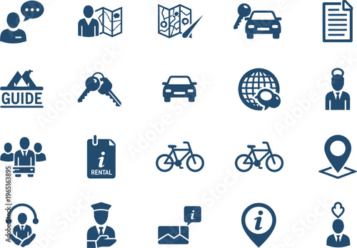 Travel and Transportation Icon Set for Tourism, Car Rental, and Navigation Services