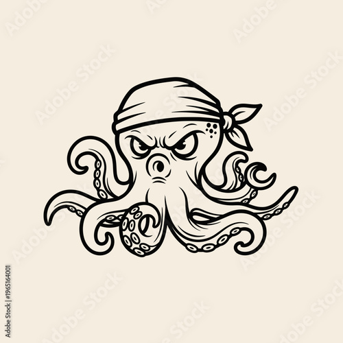 Angry Pirate Octopus Cartoon Character.