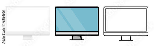 Computer Monitor Display Set in Different Styles Clay Flat and Outline For Mockup, Icon, Illustration and Advertising Use Vector
