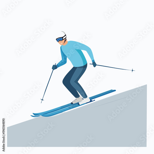 Dynamic illustration of a person confidently skiing down a snow-covered mountain slope, perfect for winter sports themes and active lifestyle content