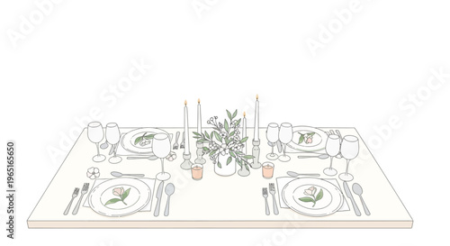 Elegant Table Setting for Two with Floral Centerpiece and Candles