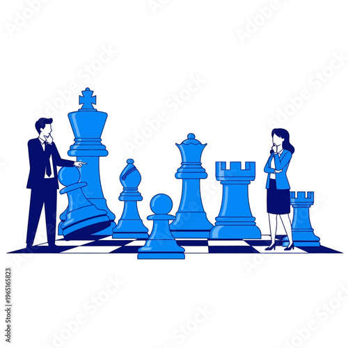 Business Strategy Meeting with Chess Motif and Players