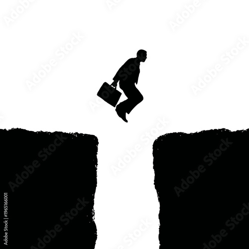 Businessman leaping over a gap, symbolizing risk