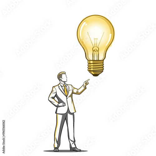 Businessman presenting innovative idea with light bulb