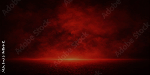 Abstract a crimson haze fills the frame, evoking a sense of mystery and intensity. This photorealistic rendering features a hazy red backdrop and floor creating a dramatic ambiance.