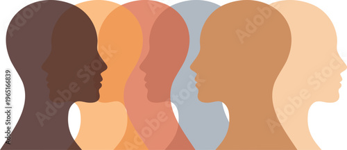 Diverse group of people with different skin tones in profile view