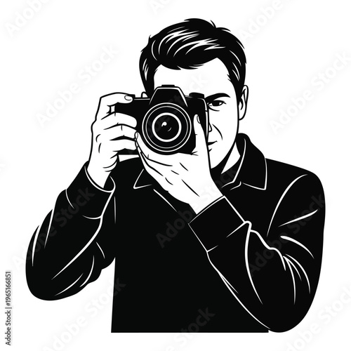 Professional male photographer, capturing moments with dslr camera, man with photography equipment focused on subject