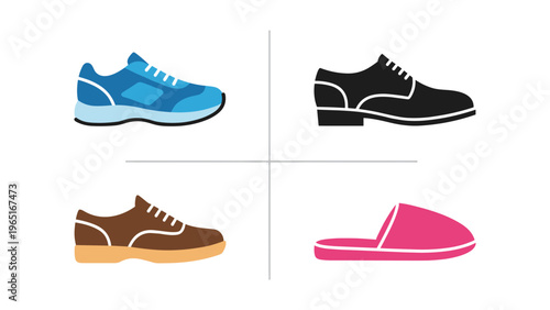 Four distinct styles of casual footwear displayed side by side