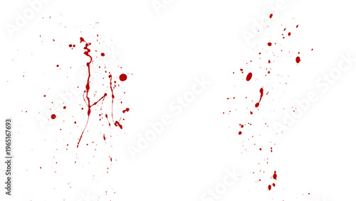 Red blood splatter and artistic drips on transparent background for horror.
