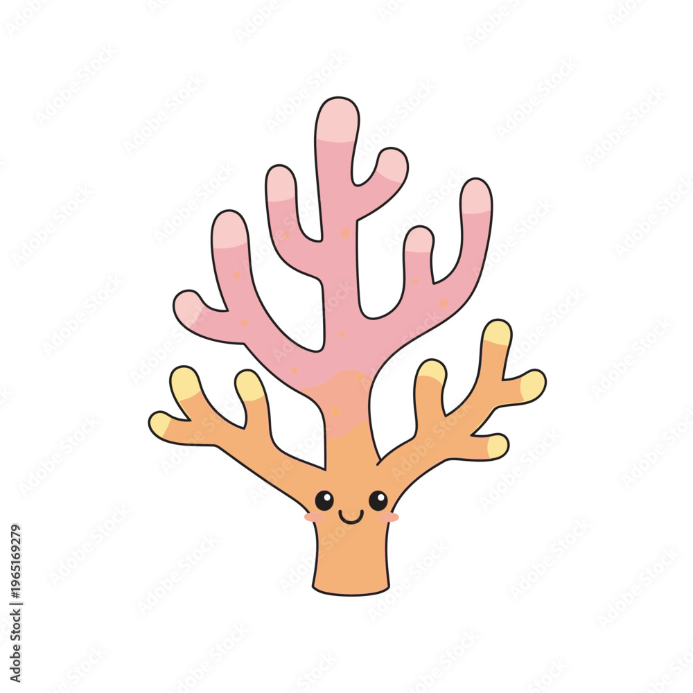 Obraz premium Cute Cartoon Coral Character with Friendly Face.
