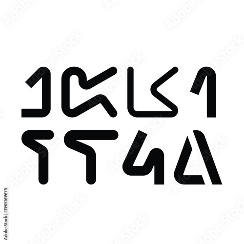 Abstract alien alphabet characters, geometric symbols on white background
