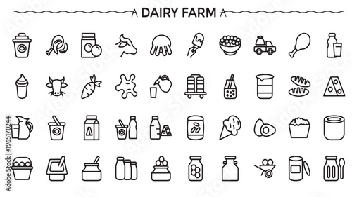 Dairy Farm Icons Set Milk Products Agriculture Symbols Vector Collection