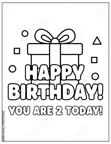 Birthday card, gift box illustration, happy birthday 2 years old, vector greeting