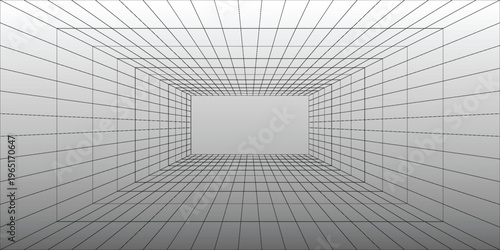 Perspective grid background 3d Vector illustration. Interior design Model projection background template. Line one point perspective