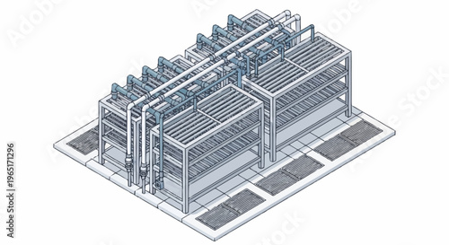 3D rendering of a server room architecture.