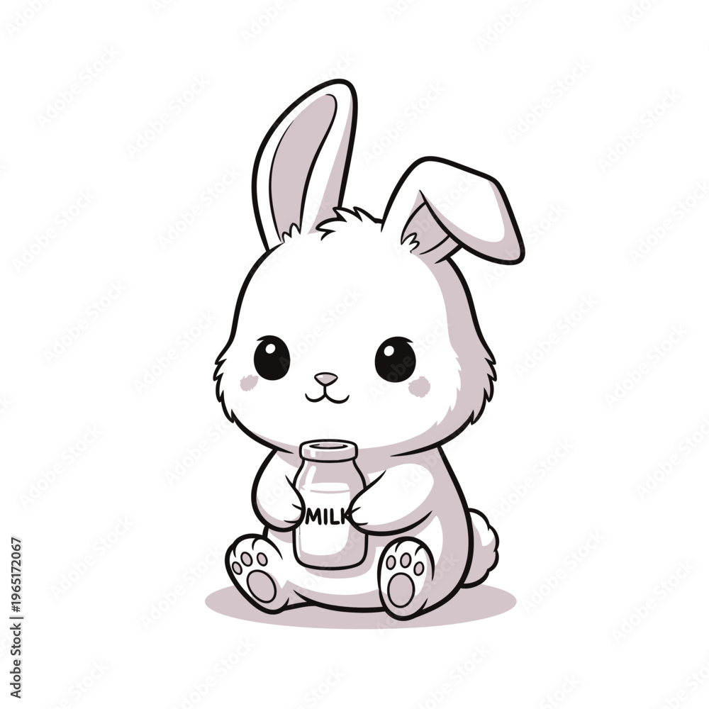 Fototapeta premium Adorable cartoon bunny character holding a bottle of milk.